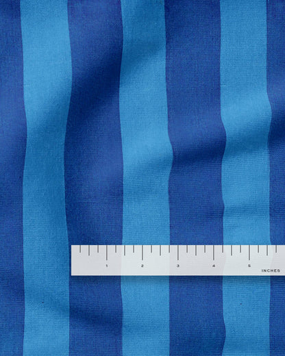 Blue Big Stripe Screen Print Cotton