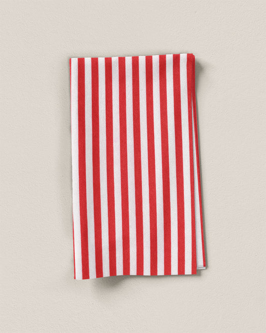 Cherry Red Small Stripe Screen Print Cotton