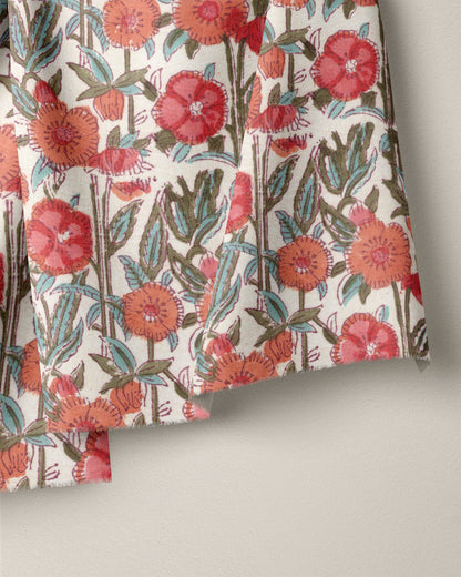Summer Poppies Block Print Cotton