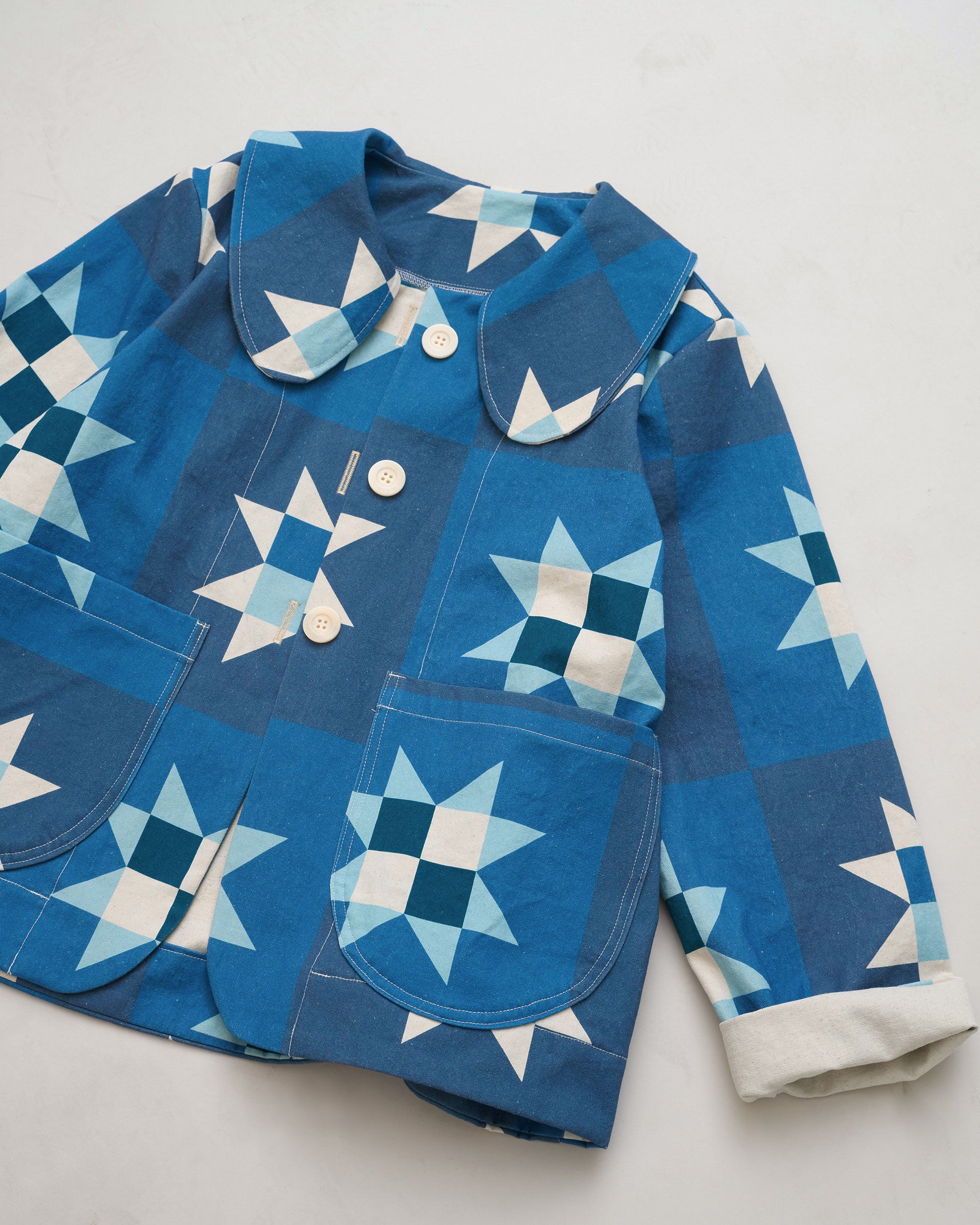 Storybook Swing Coat pattern in Quilty washed cotton twill 