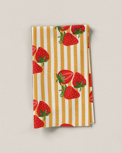 Yellow Strawberries Block Print Cotton