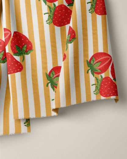 Yellow Strawberries Block Print Cotton