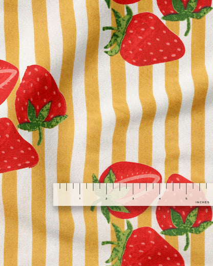 Yellow Strawberries Block Print Cotton