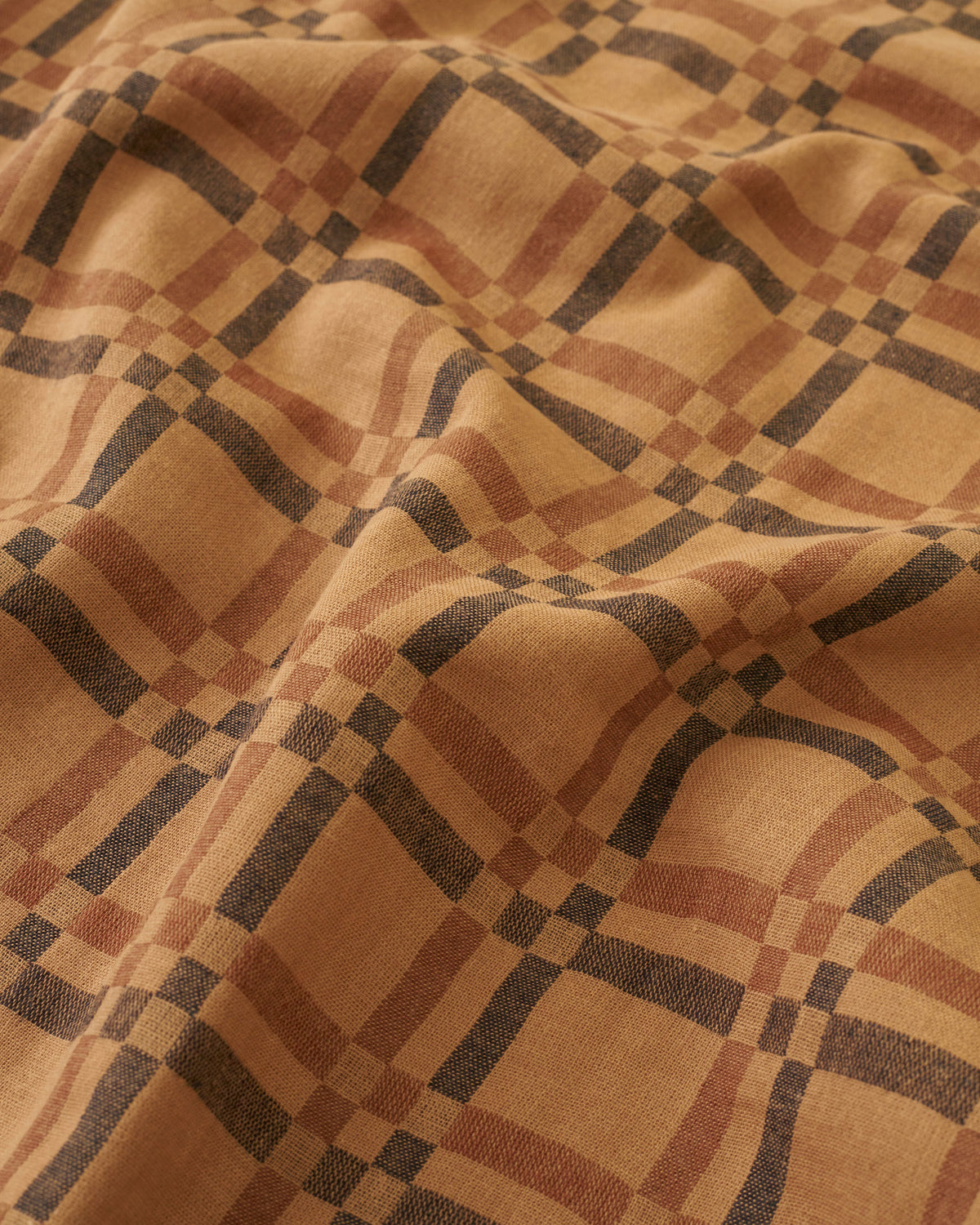Almond Butter Railroad Check Woven Linen Cotton