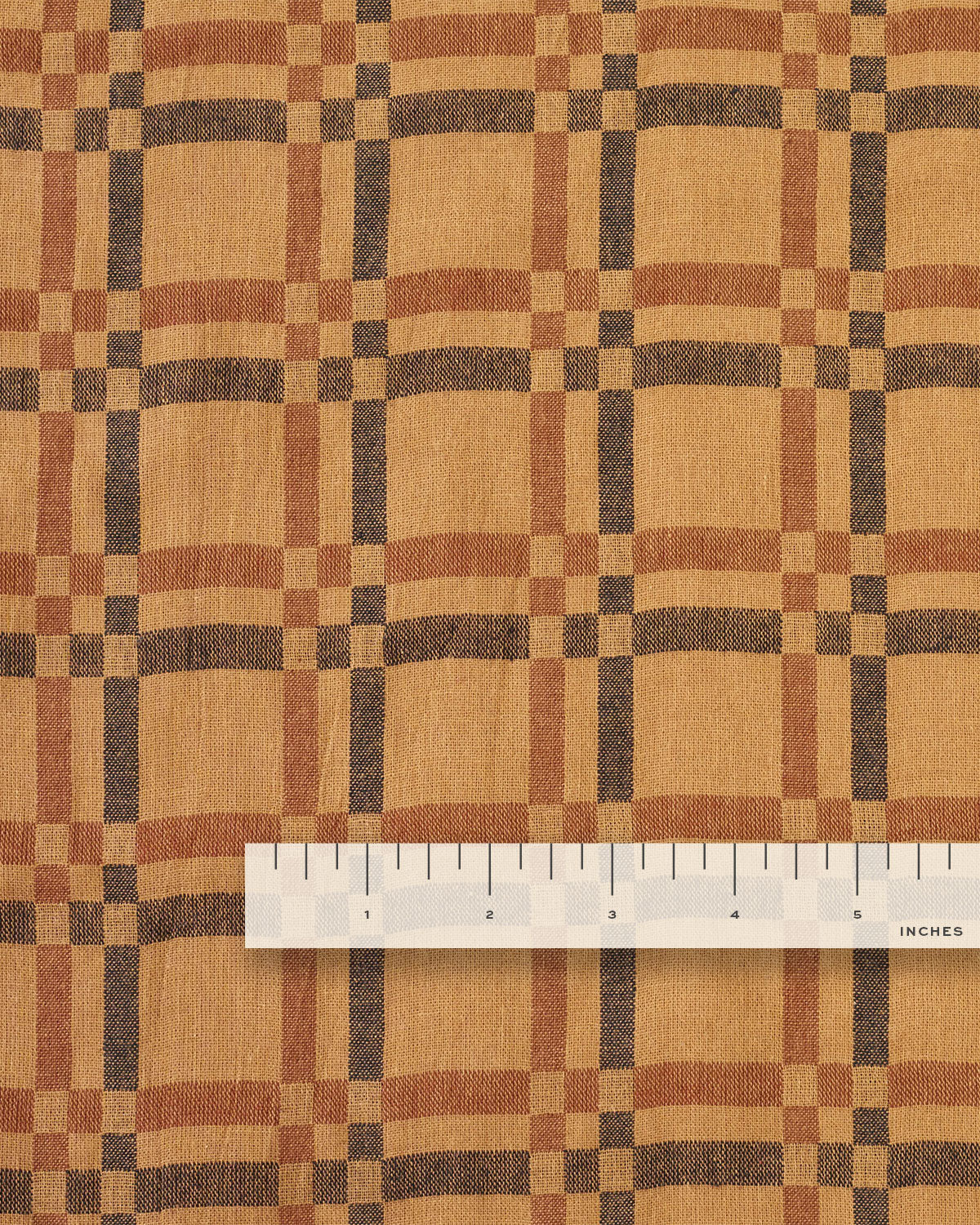 Almond Butter Railroad Check Woven Linen Cotton