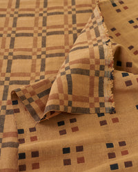 Almond Butter Railroad Check Woven Linen Cotton