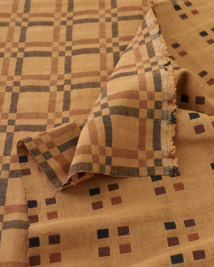 Almond Butter Railroad Check Woven Linen Cotton