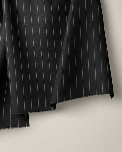 Black Wide Pinstripe Cotton Shirting