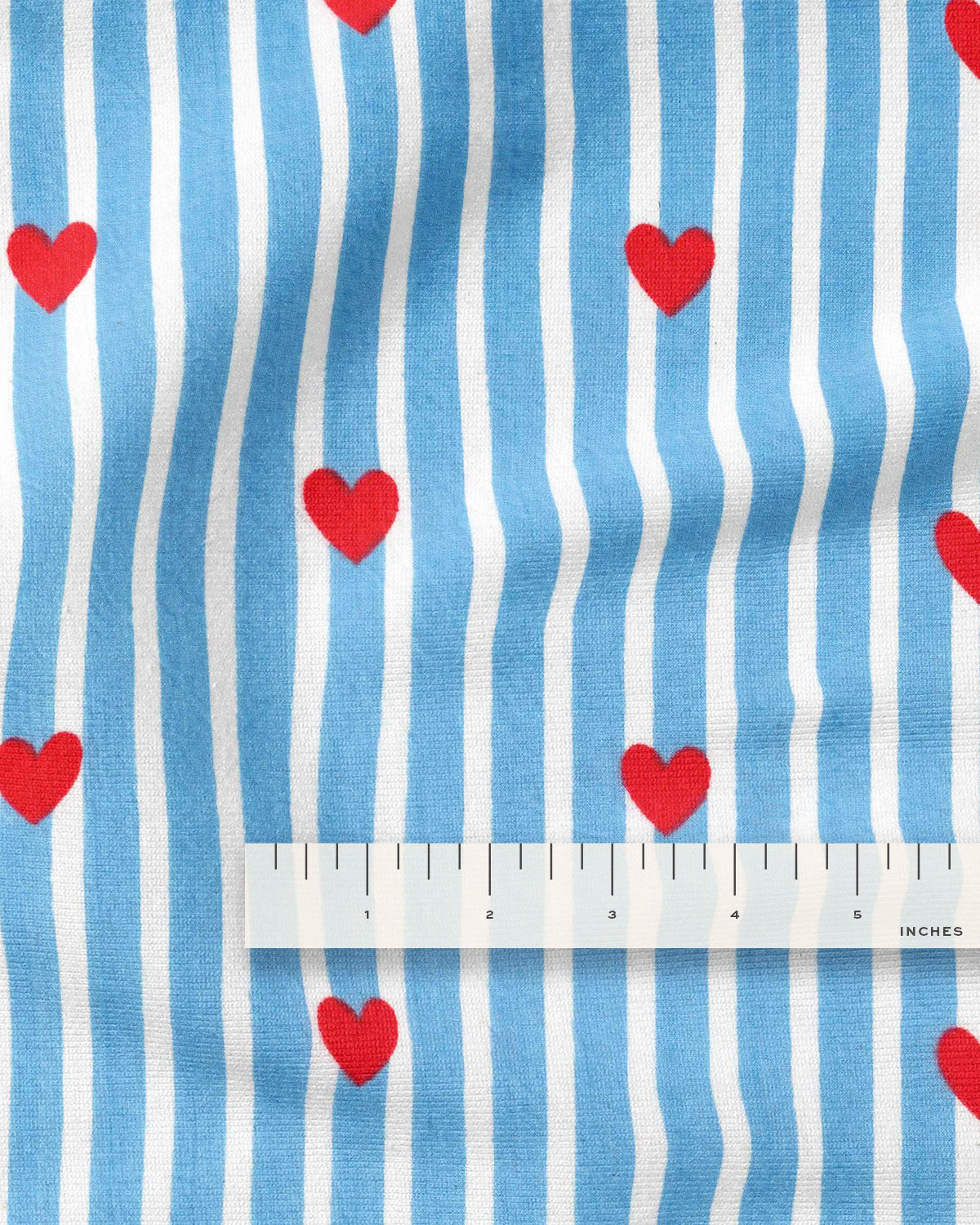 Blue Stripe Red Heart Block Print Cotton