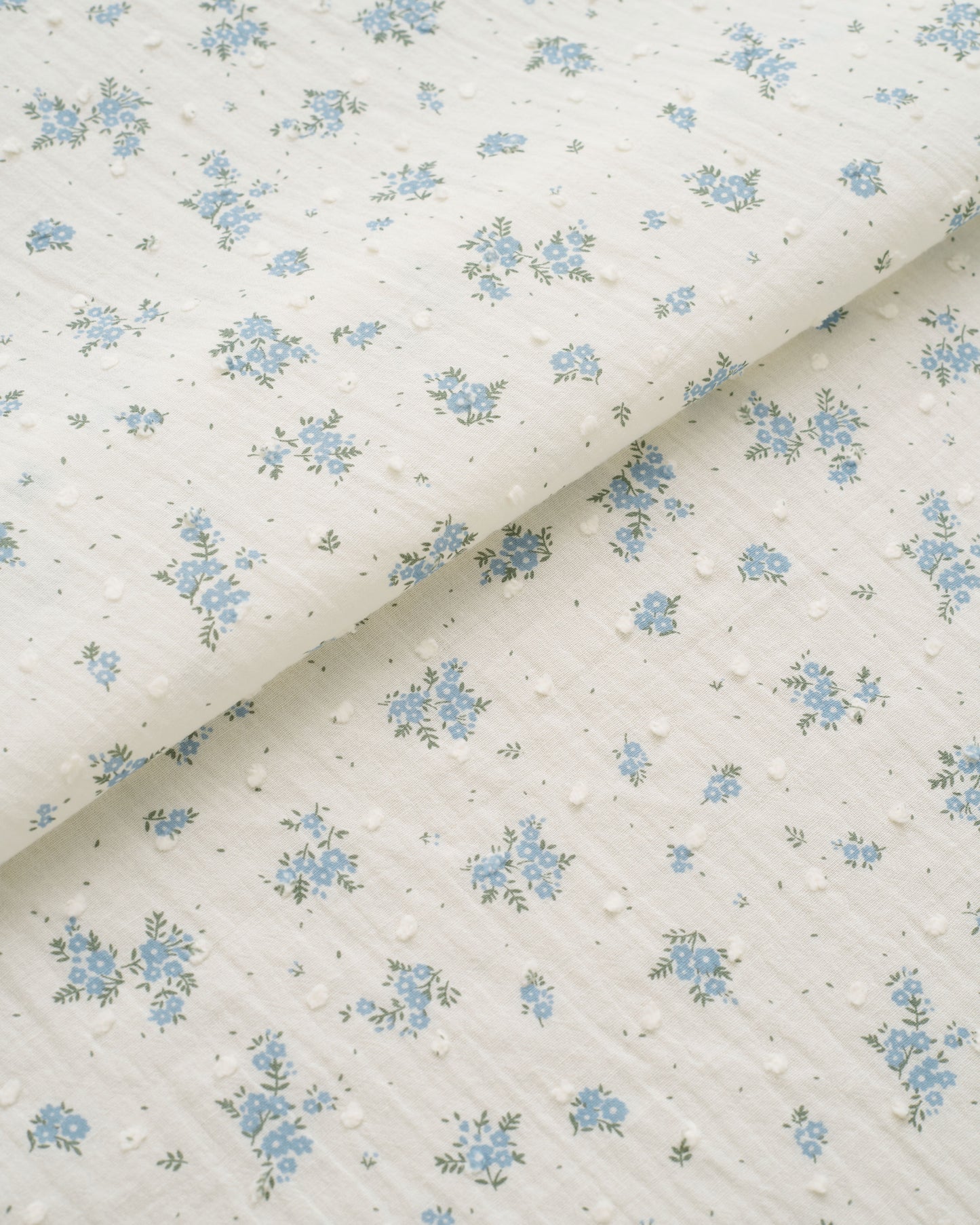 Blue Swiss Dot Blooms Cotton