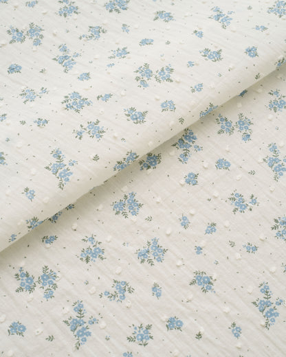 Blue Swiss Dot Blooms Cotton