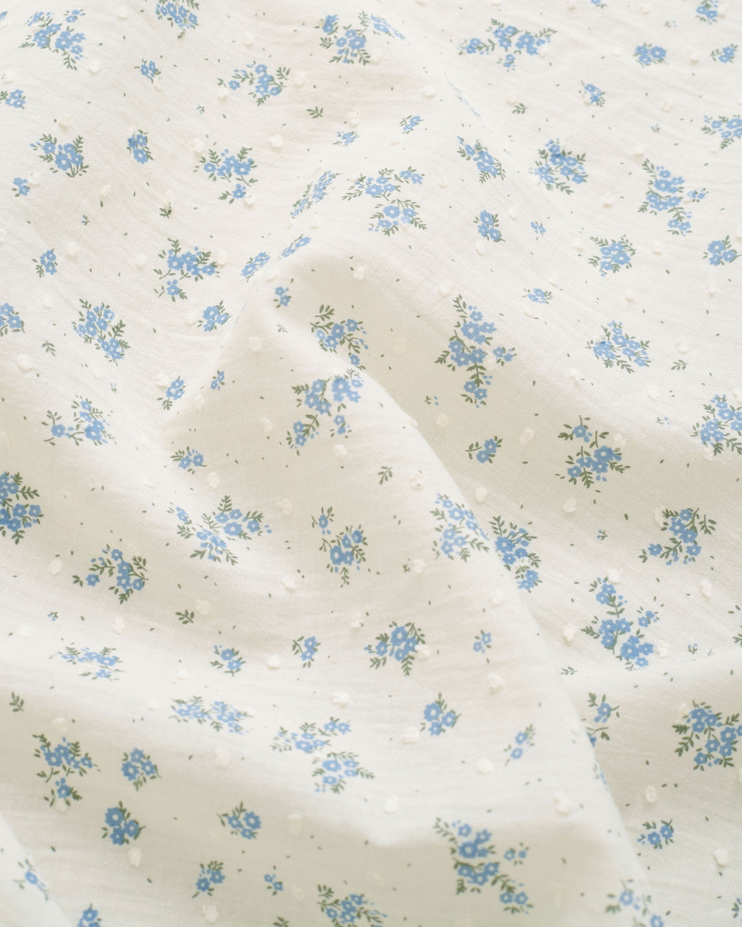 Blue Swiss Dot Blooms Cotton