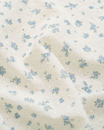 Blue Swiss Dot Blooms Cotton