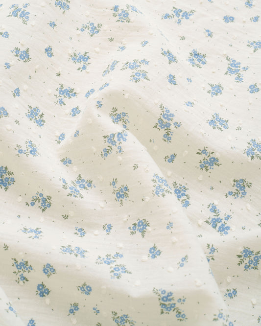 Blue Swiss Dot Blooms Cotton