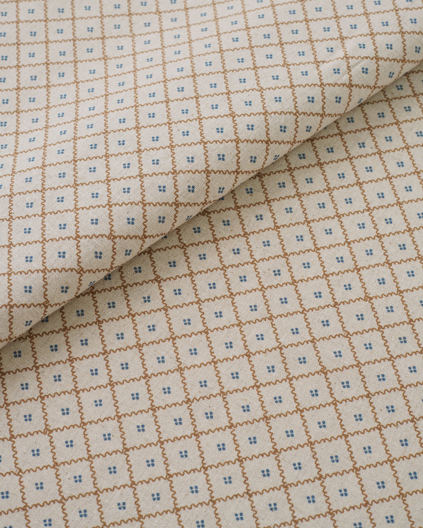 Blue Wavy Lattice Custom Printed Linen Cotton Blend