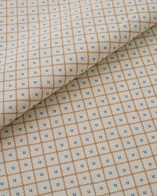 Blue Wavy Lattice Custom Printed Linen Cotton Blend