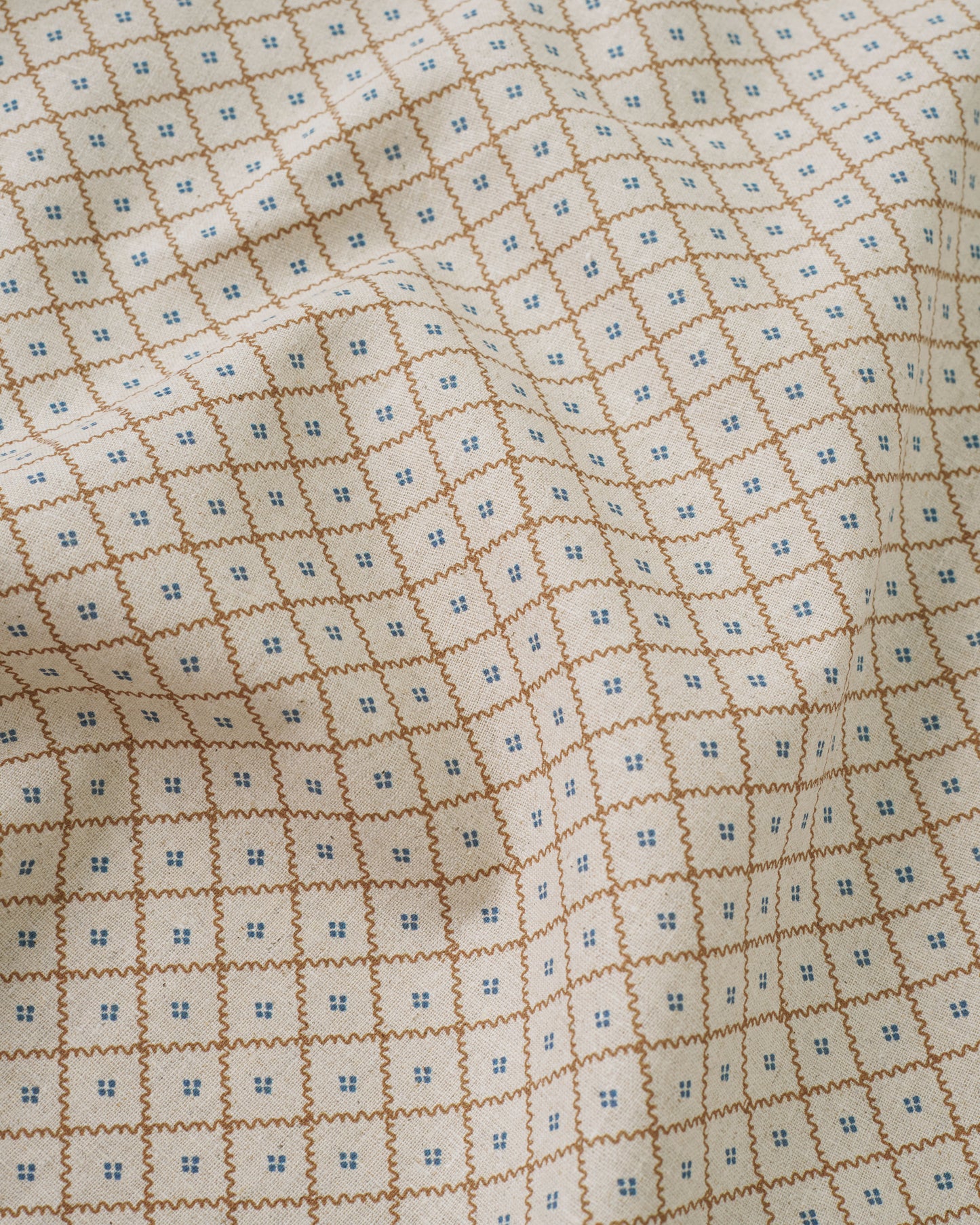 Blue Wavy Lattice Custom Printed Linen Cotton Blend