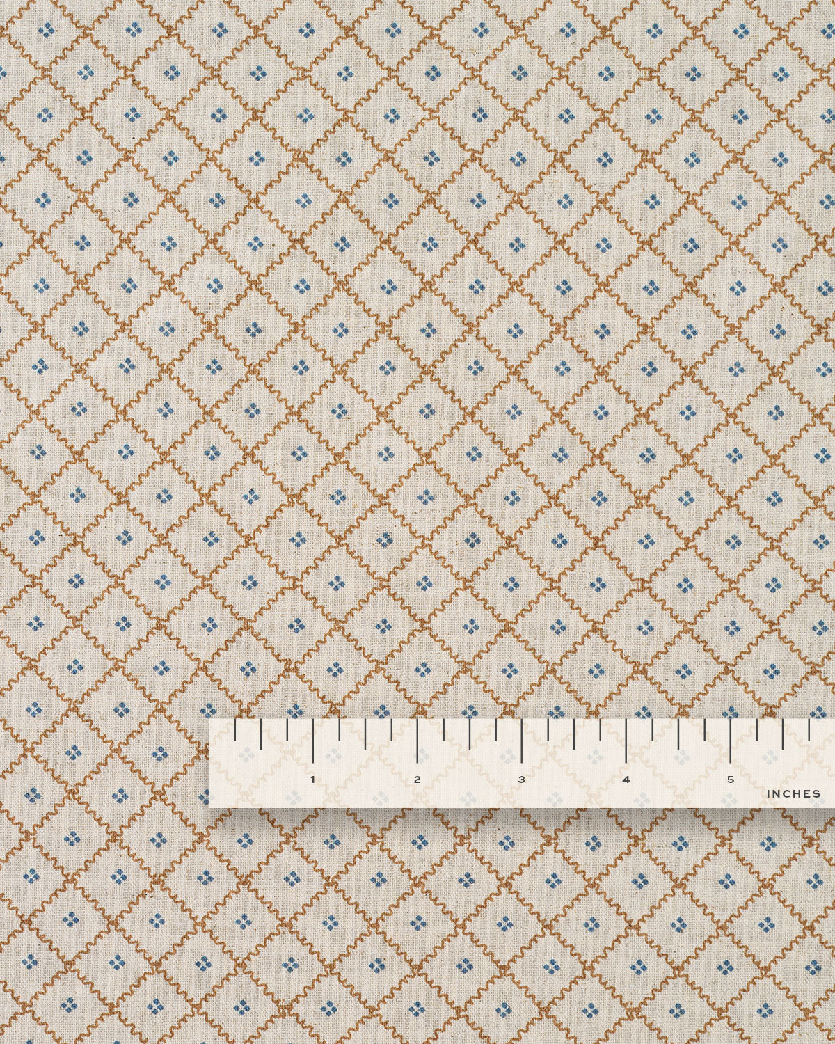 Blue Wavy Lattice Custom Printed Linen Cotton Blend