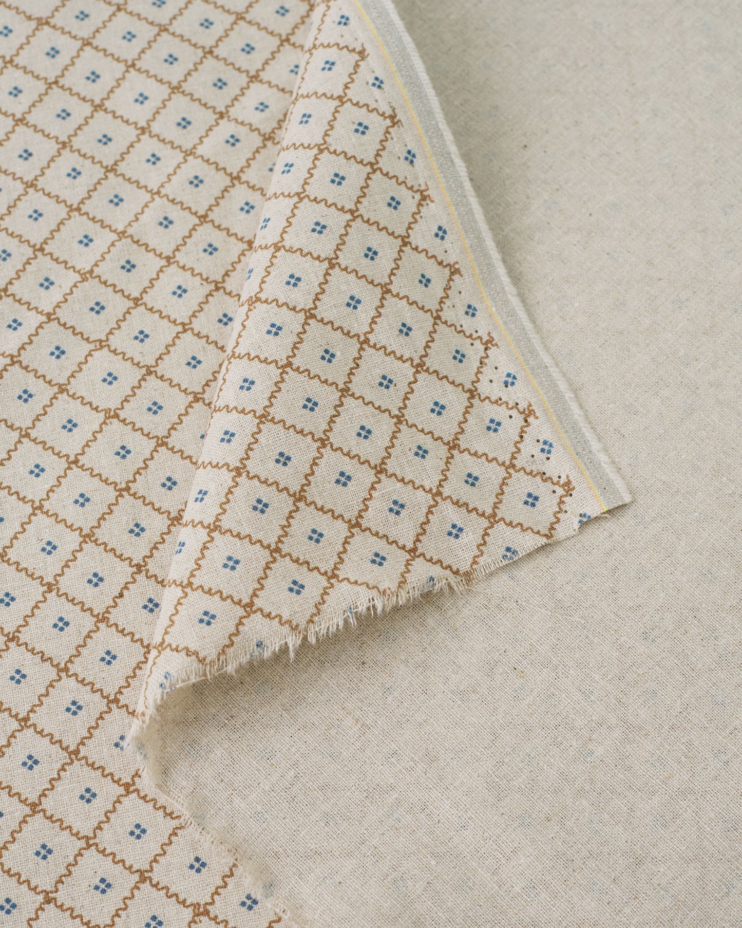 Blue Wavy Lattice Custom Printed Linen Cotton Blend