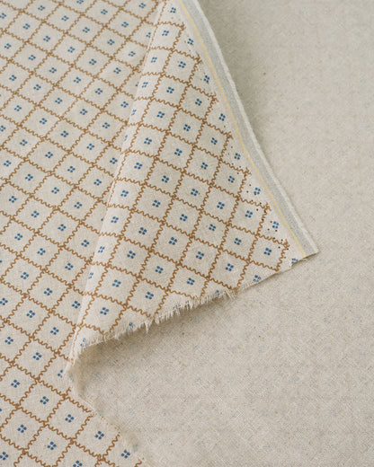 Blue Wavy Lattice Custom Printed Linen Cotton Blend