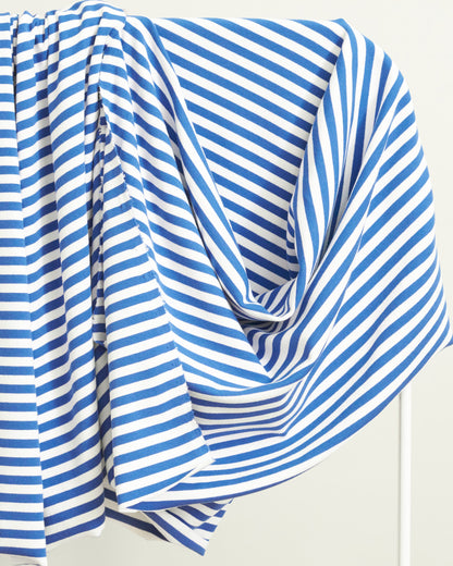 Bright Blue and White Mid Weight Jersey Knit