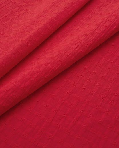 Bright Red Grid Check Dobby Cotton