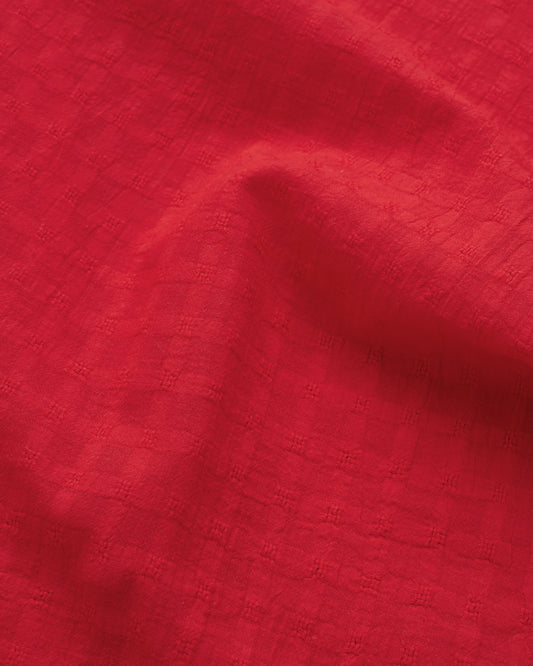Bright Red Grid Check Dobby Cotton