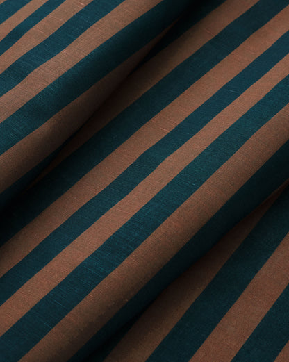 Brown and Navy Cotton Linen Stripe