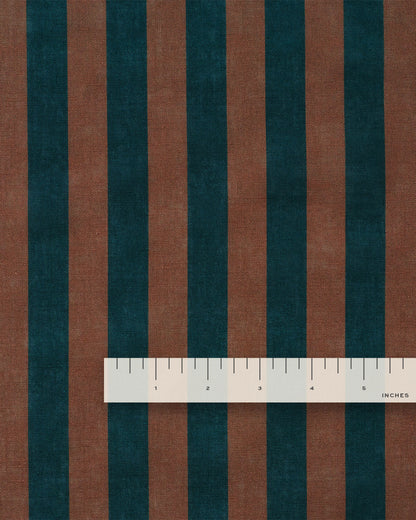 Brown and Navy Cotton Linen Stripe
