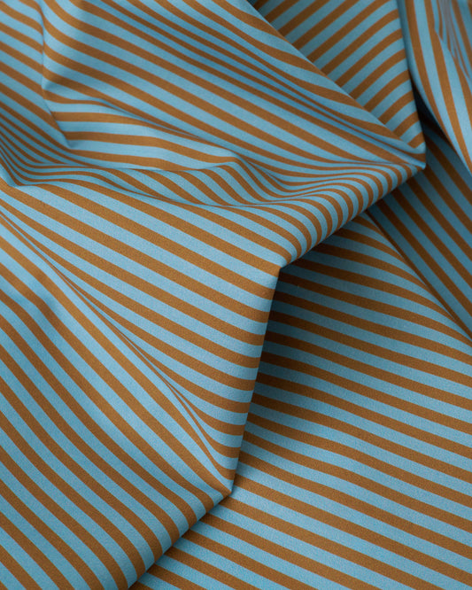 Brown and Sky Thin Stripe Smooth Cotton Poplin