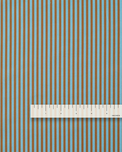 Brown and Sky Thin Stripe Smooth Cotton Poplin
