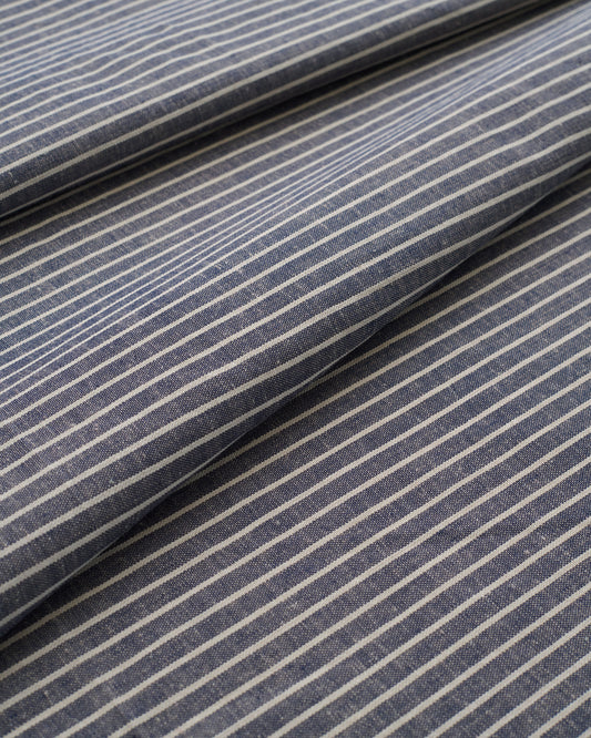 Charcoal Blue and Tan Stripe Linen Cotton