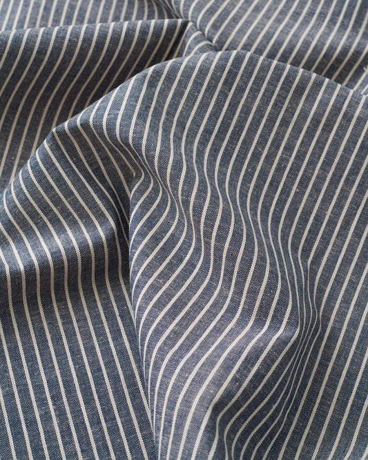 Charcoal Blue and Tan Stripe Linen Cotton