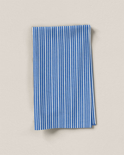 Classic Blue Wide Stripe Leno Weave Cotton Shirting