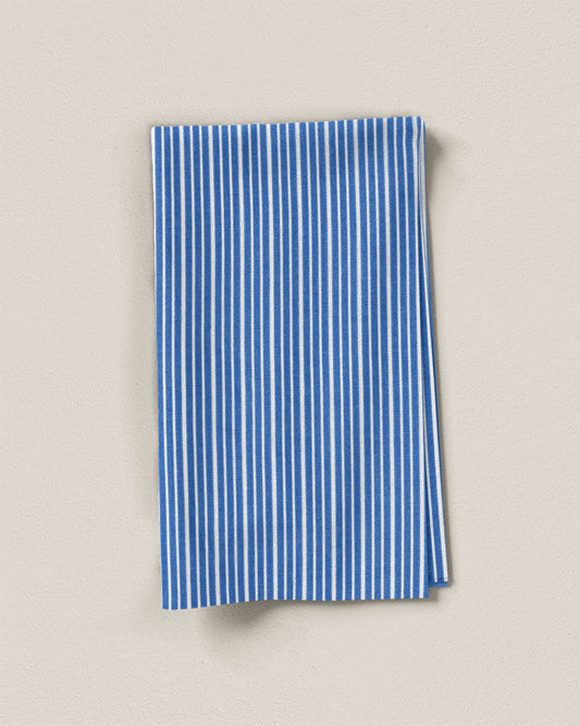 Classic Blue Wide Stripe Leno Weave Cotton Shirting