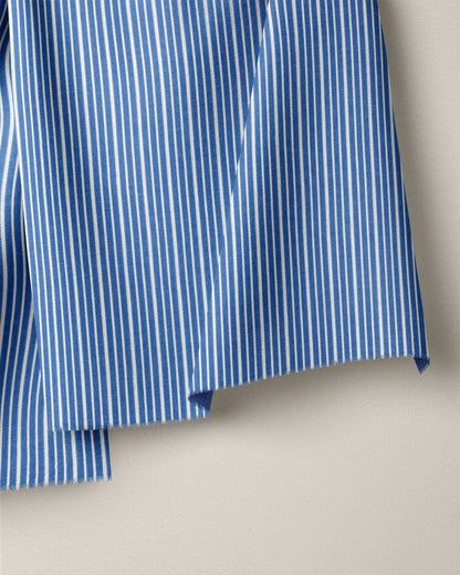 Classic Blue Wide Stripe Leno Weave Cotton Shirting