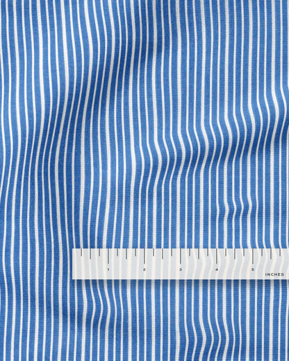 Classic Blue Wide Stripe Leno Weave Cotton Shirting