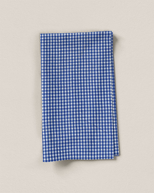 Cobalt Blue Mini Gingham Cotton Seersucker