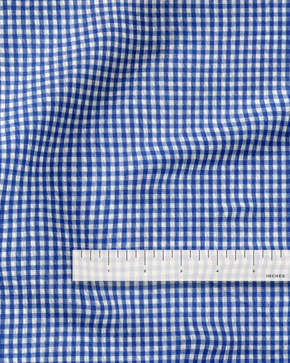 Cobalt Blue Mini Gingham Cotton Seersucker