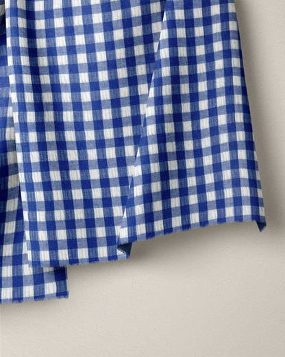 Cobalt Blue Medium Gingham Cotton Seersucker