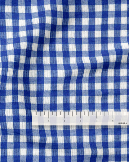 Cobalt Blue Medium Gingham Cotton Seersucker