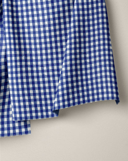 Cobalt Blue Small Gingham Cotton Seersucker