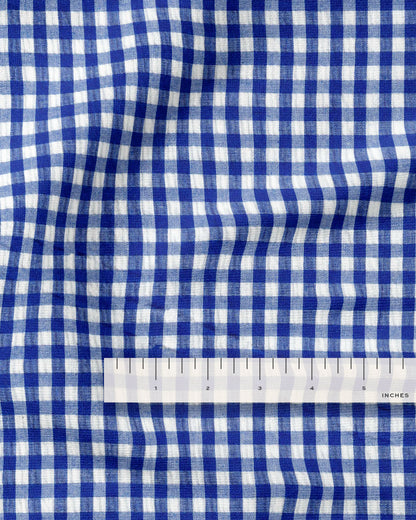 Cobalt Blue Small Gingham Cotton Seersucker