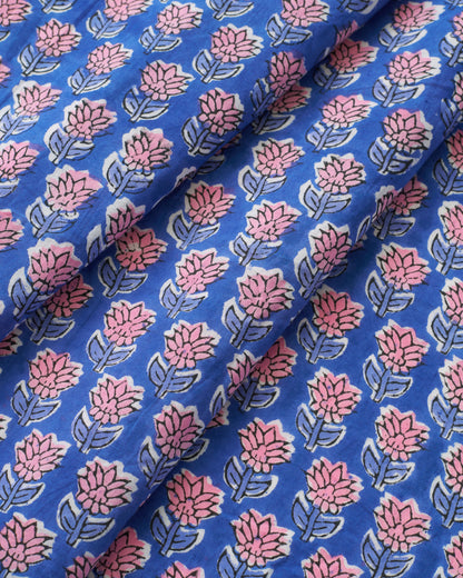 Cornflower and Pink Bloom Block Print