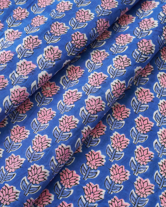 Cornflower and Pink Bloom Block Print