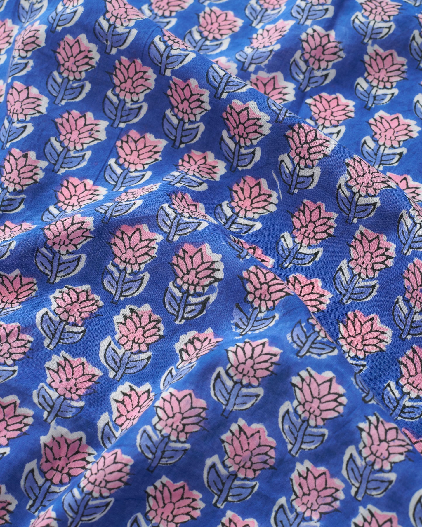 Cornflower and Pink Bloom Block Print