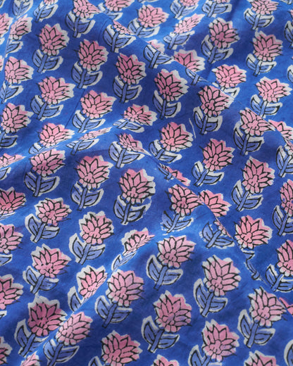 Cornflower and Pink Bloom Block Print