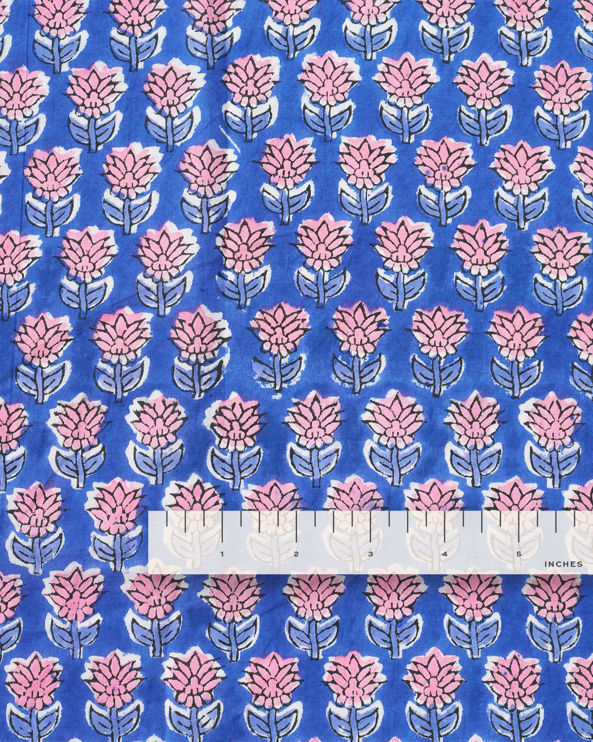 Cornflower and Pink Bloom Block Print