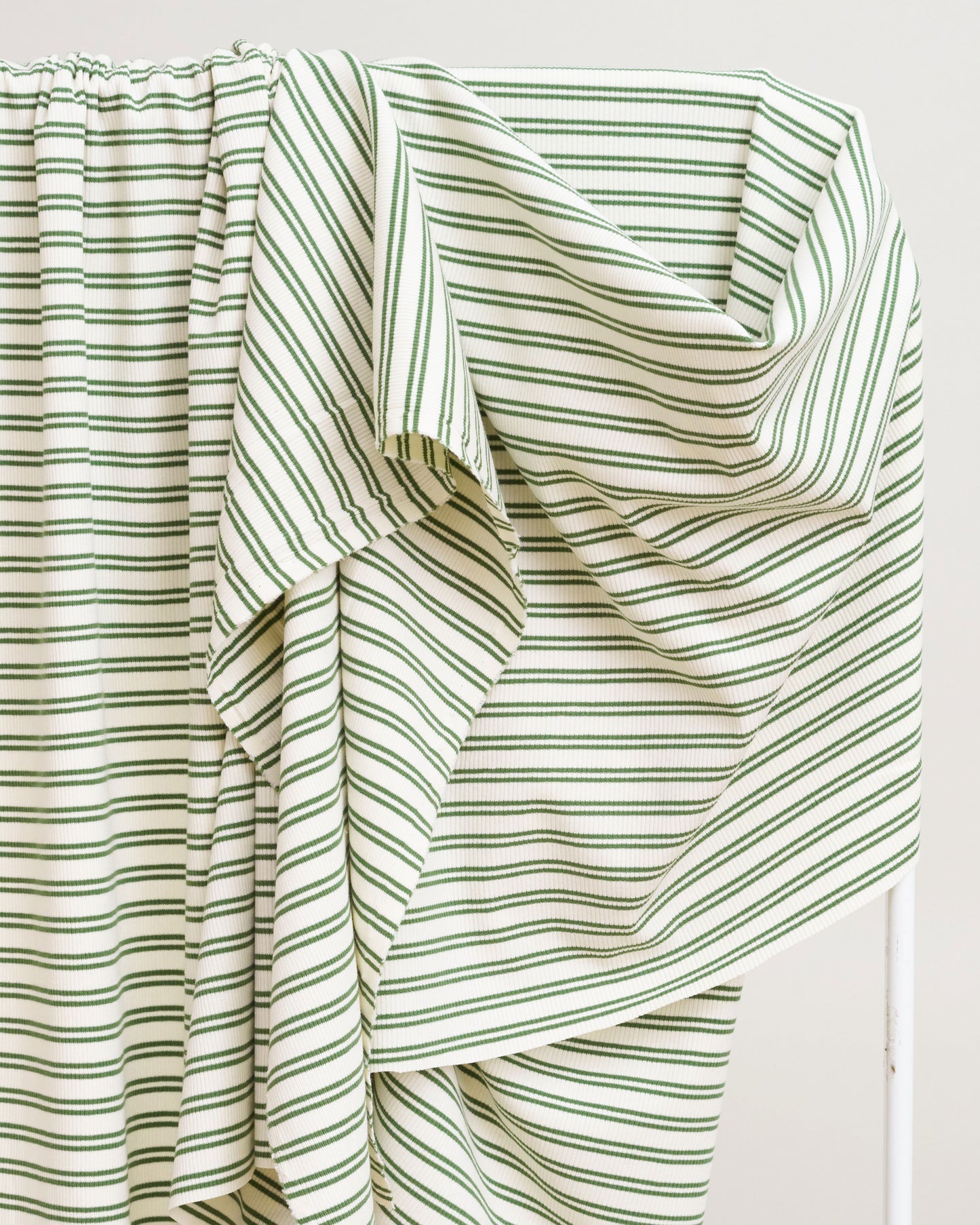 Cream and Green Double Stripe Rib Knit
