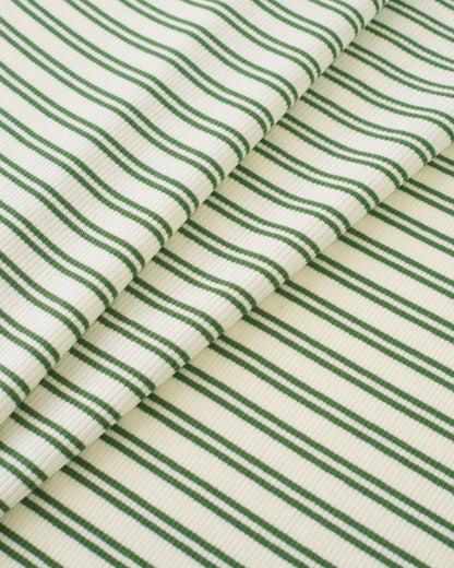 Cream and Green Double Stripe Rib Knit